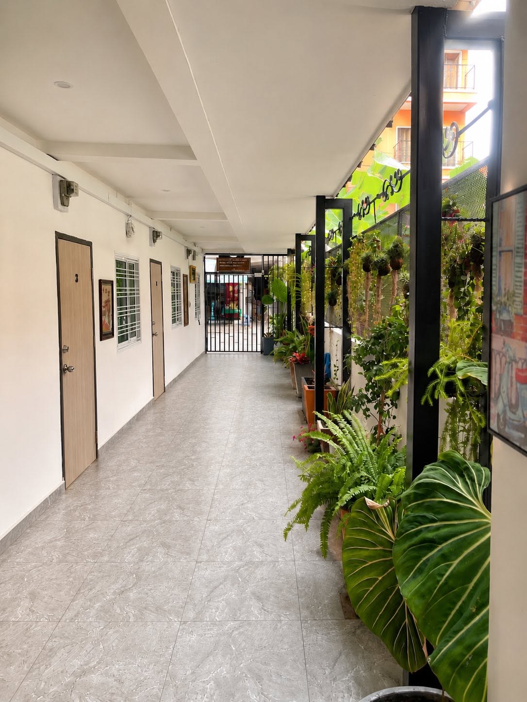 Ground floor corridor with tropical plants